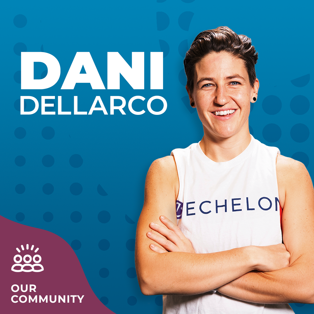 Dani Dellarco headshot on blue background