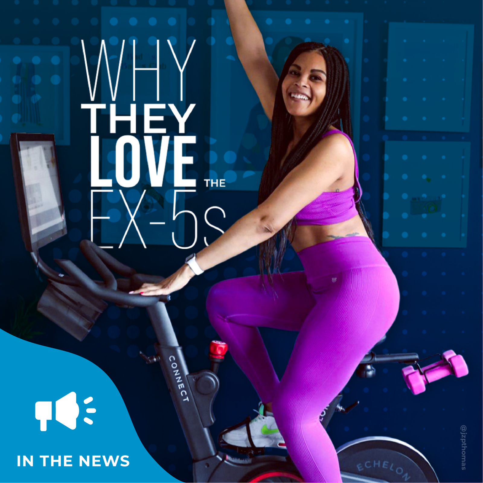 Woman in purple workout set with text "why they love the EX-5s"