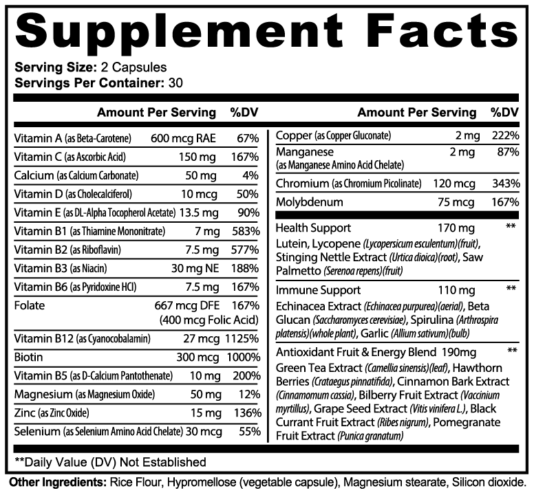 Echelon Complete Multivitamin Supplement Facts