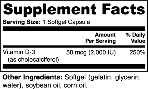 Echelon Vitamin D3 2,000 IU Supplement Facts