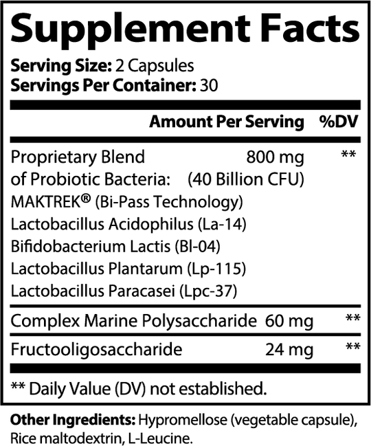 Echelon Probiotic 40 Billion Supplement Facts