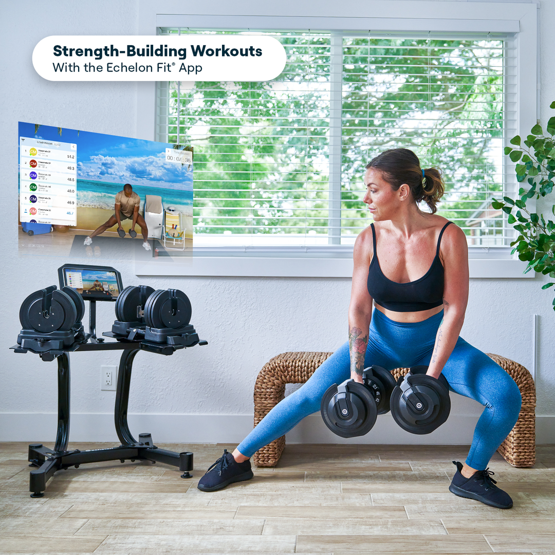 Echelon Strength Adjustable Dumbbells 752 with Stand