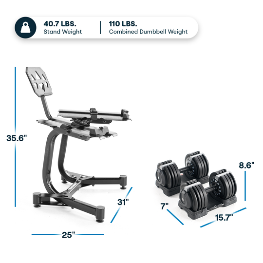 Echelon Strength Adjustable Dumbbells 752 with Stand