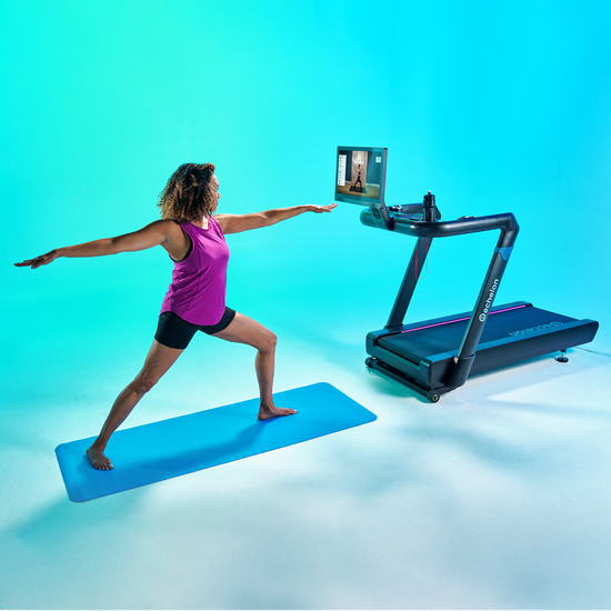 The immersive HD screen rotates to accommodate off-equipment workouts, ensuring a comprehensive training experience.