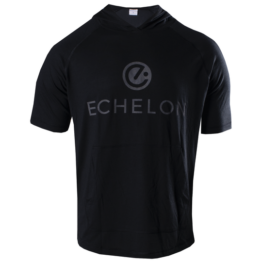 Black short sleeve Hoodie with echelon logo on chest